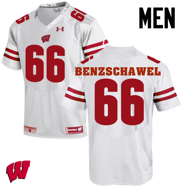 Men Wisconsin Badgers #66 Beau Benzschawel College Football Jerseys-White